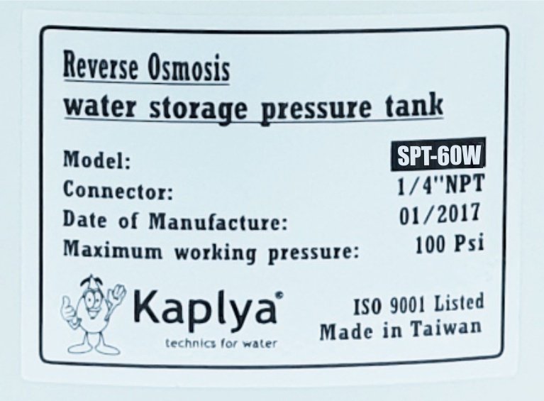 Kaplya SPT-60W фото этикетки бака для осмоса